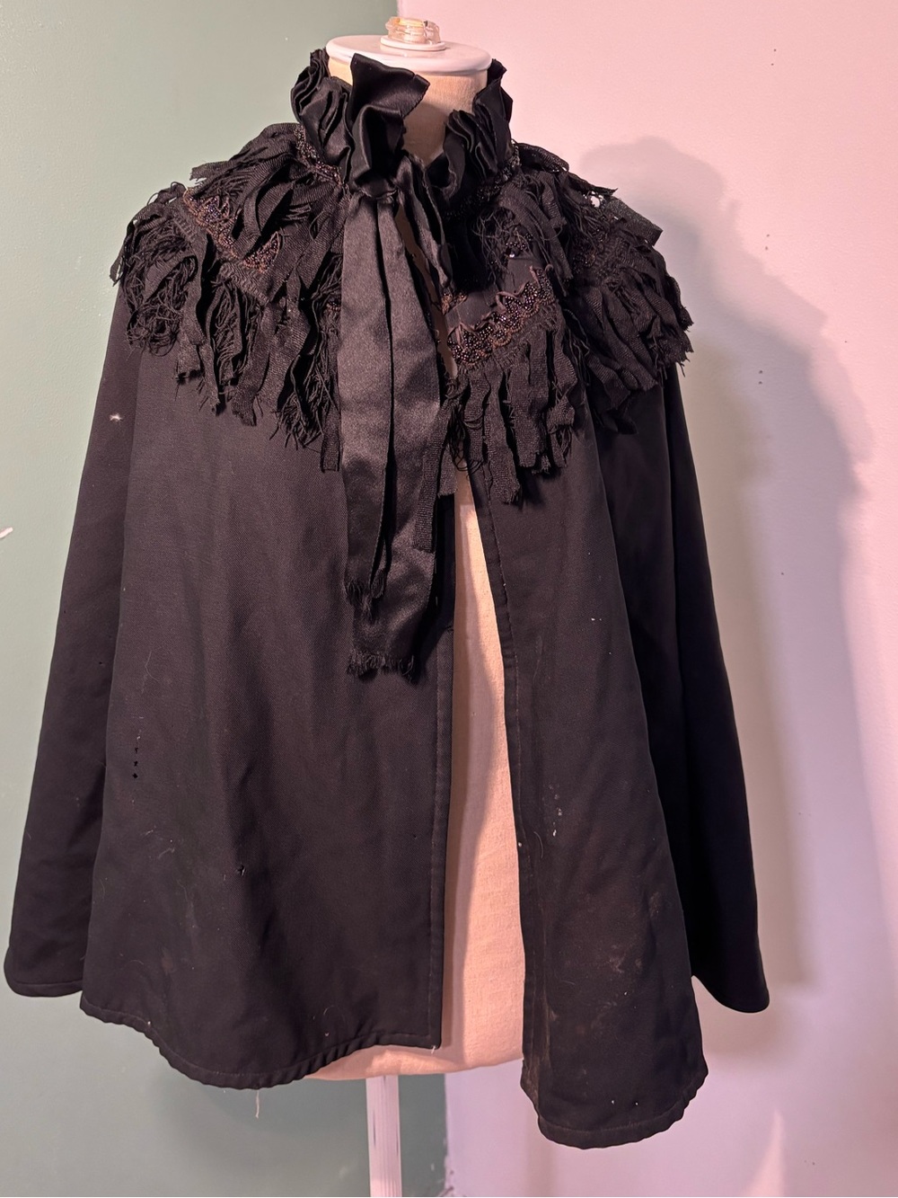 Vintage Antique Black Victorian Capelet with Beading